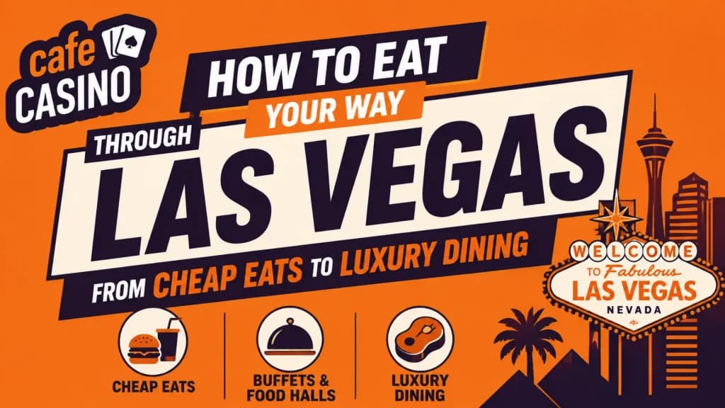orange background with text "how to eat your way through las vegas