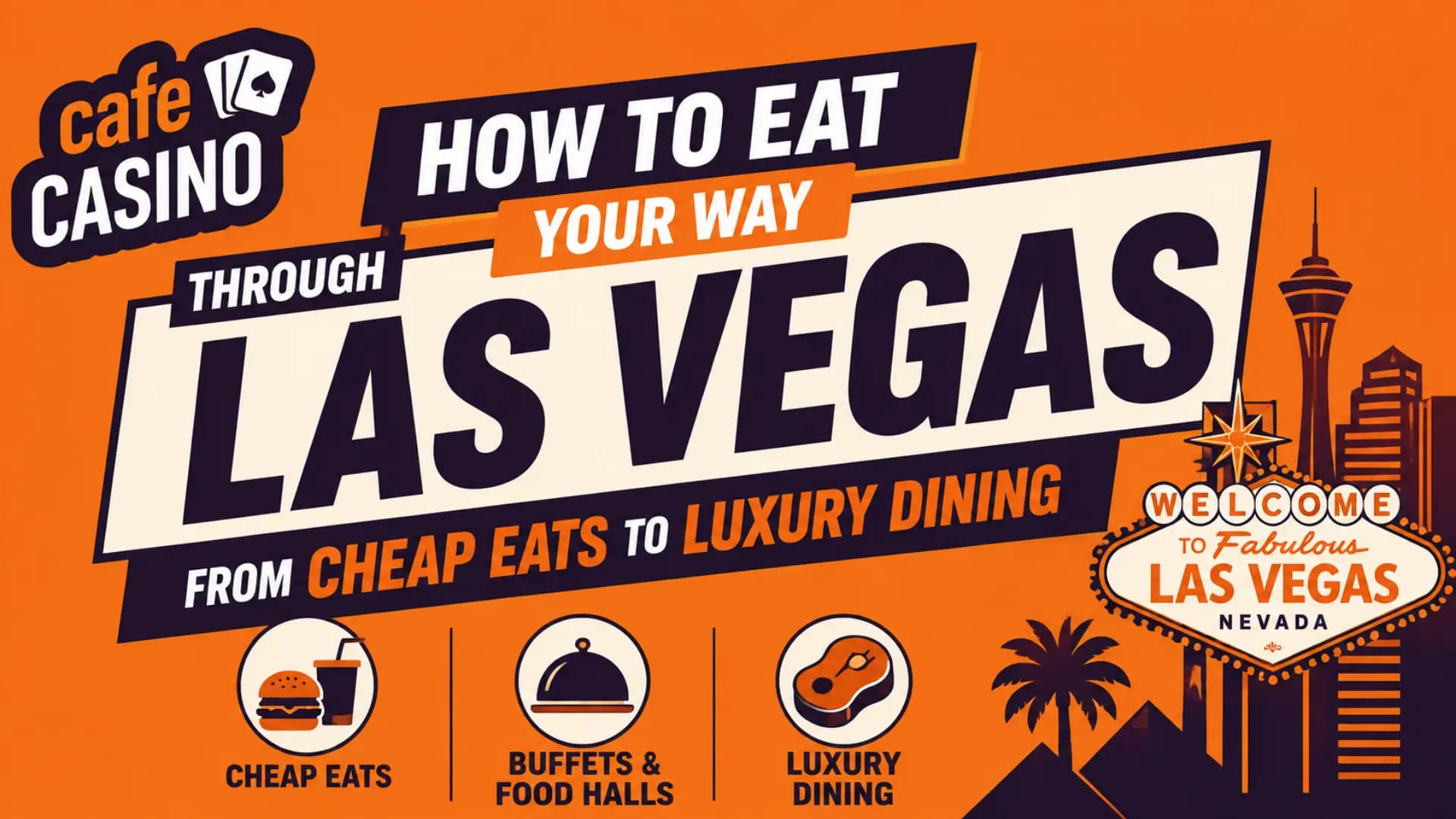 orange background with text "how to eat your way through las vegas