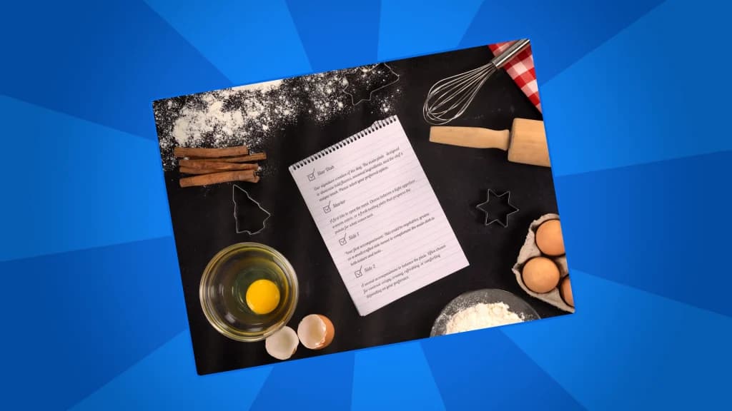 a recipe list surrounded by cooking and baking utensils