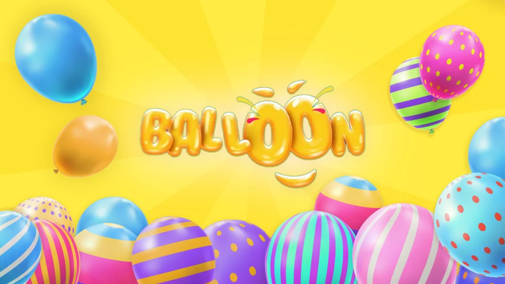 The logo for the Cafe Casino game, Balloon, floats above colorful balloons.