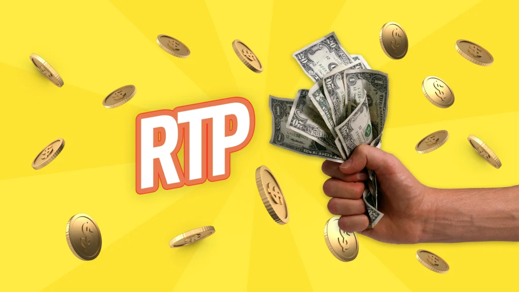 A hand is gripping money to the right of the acronym ‘RTP’, and it’s all over a bright yellow background.