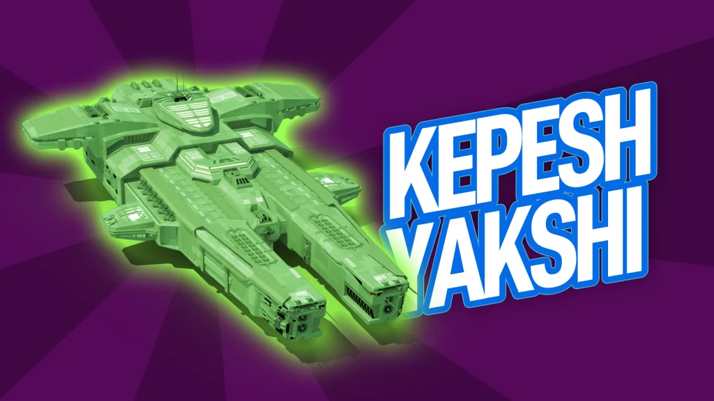 A green spaceship is to the left of white text that says, “Kepesh Yakshi.”