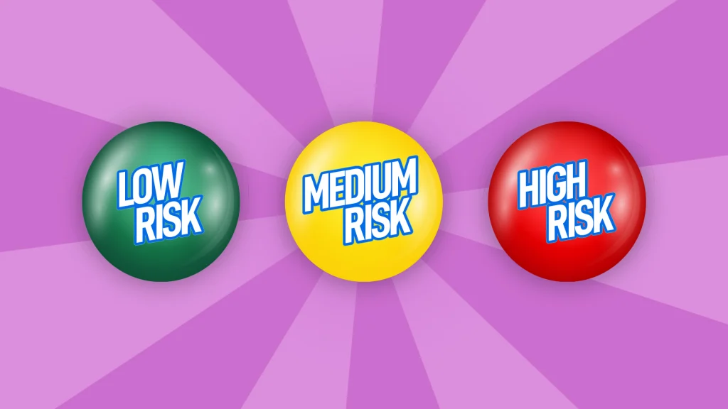 A green, yellow, and red circle say “Low Risk,” “Medium Risk,” and “High Risk.” They are displayed on a light purple image.