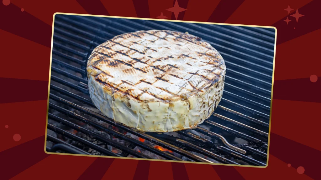 grilled brie sitting on a grill