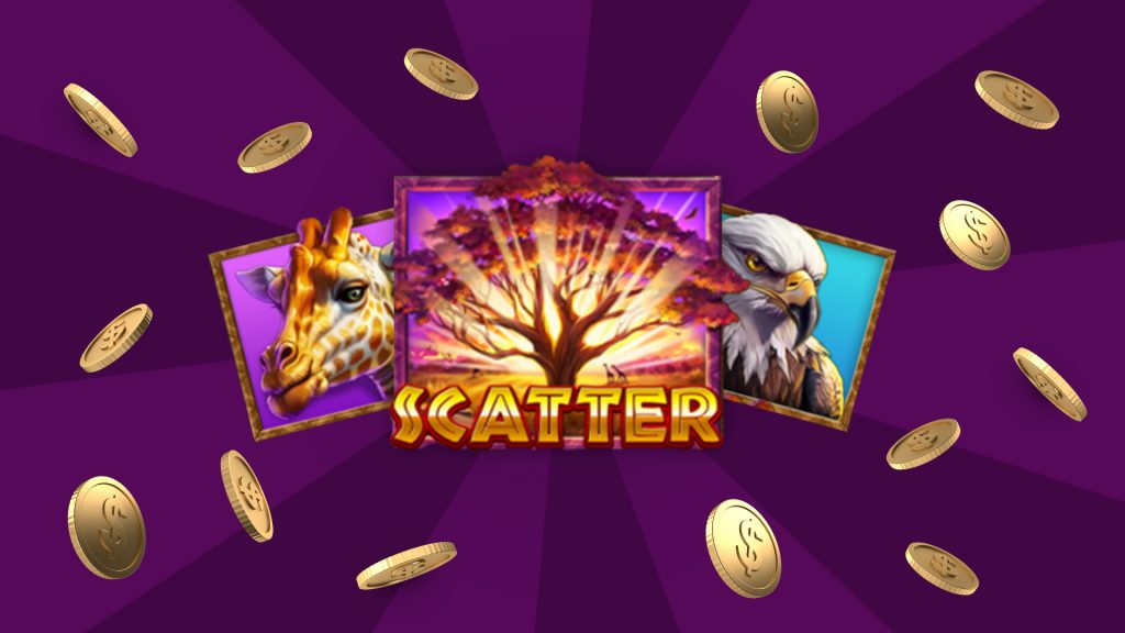 coins floating around stampede gold slot symbols with the scatter symbol in the middle